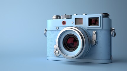 A clean and modern camera icon on a solid blue background