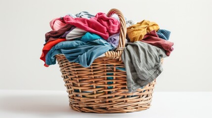 Pile of clothes in laundry basket on white background, AI generated Image