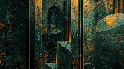 Abstract Geometric Elegance in Green and Gold