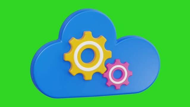 3d animation of cloud management 3d icon with green background, design and development set