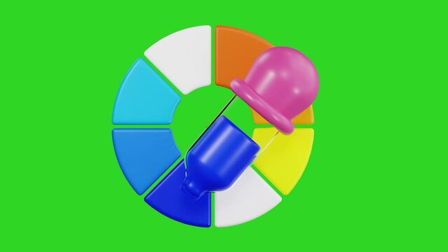 3d animation of color picker 3d icon with green background, design and development set
