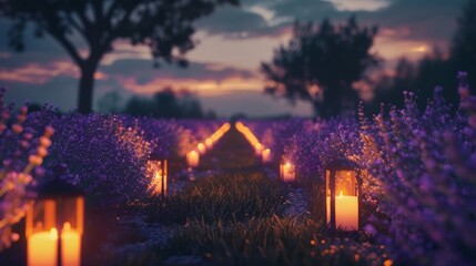 A tranquil evening walk through the lavender fields guided by the glow of lanterns and the sound of...