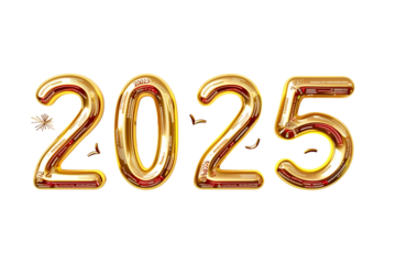 Happy New Year 2025, 2025 text isolated on a transparent background