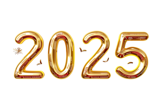 Happy New Year 2025, 2025 text isolated on a transparent background