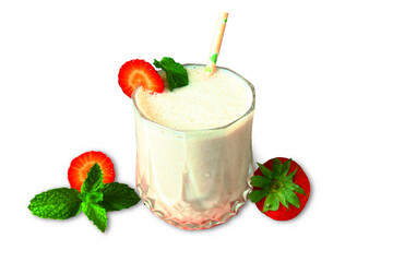 fresh strawberry fruit  milkshake or smoothie Yogurt in glass,cutout in transparent background,png...