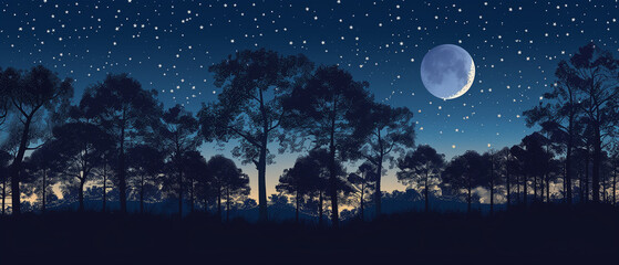 Naklejka premium night sky with silhouette of trees