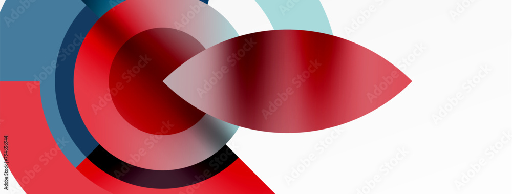 Poster a liquid, carmine red circle surrounding a blue circle with a red petal pattern in the center. the f