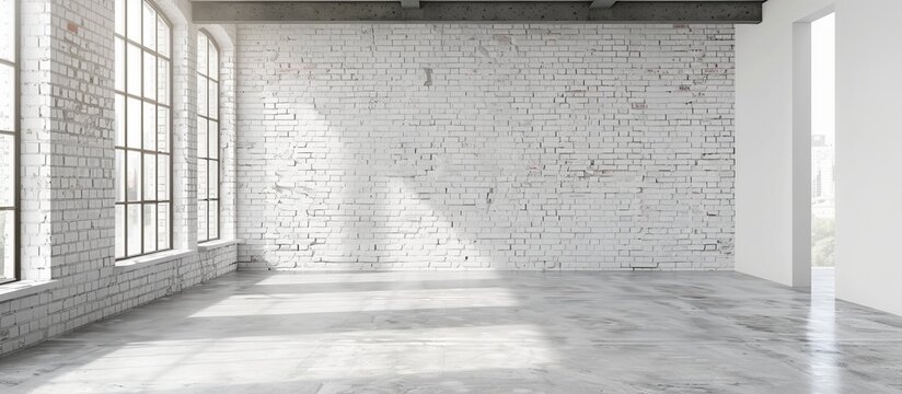 Fototapeta A room featuring a window and a white brick wall, creating a bright and clean space for various uses