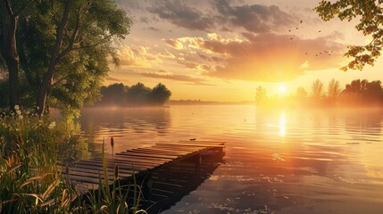A lovely sundown over the lake - obrazy, fototapety, plakaty