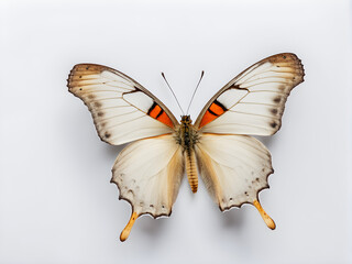 A butterfly on a white background, top view, macro view, details, animal specimens and environmental protection