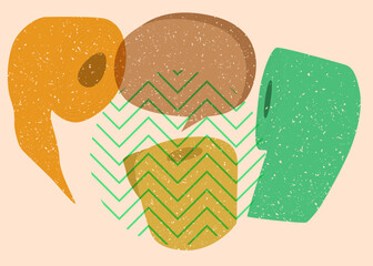 Risograph toilet paper with speech bubble with geometric shapes. Objects in trendy riso graph print texture style design with geometry elements.