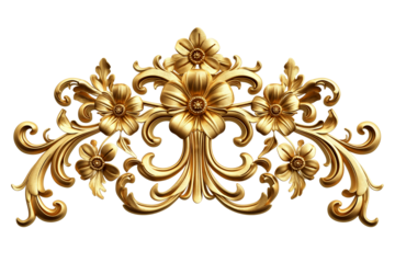 Gold baroque ornament element isolated on a transparent background	
