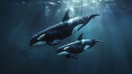 Killer Whale orcinus orca Female with Calf hd 8k wallpaper  