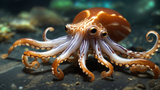  a Dumbo octopus sitting on the ocean floor.