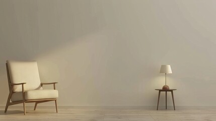 white empty wall mockup with comfortable chair, small table and bed lamp, 3d render
