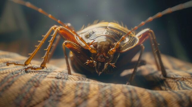 A close-up of a bed bug, emphasizing the need for pest control and the potential health risks associated with bed bugs.