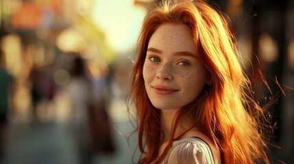 Urban Radiance Portraits of a Red-Haired Girl Joyful Charm