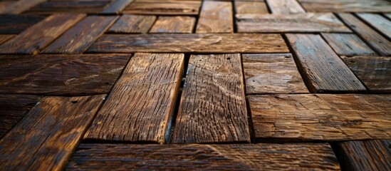 Close-up view of a wooden floor featuring a detailed and intricate pattern of wood grains and textures