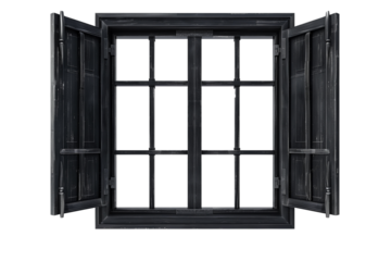 Black wooden window isolated on transparent background