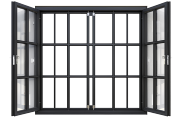 Black window frame isolated on transparent background
