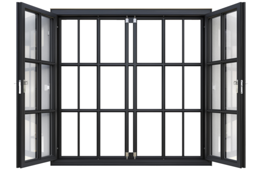 Black window frame isolated on transparent background
