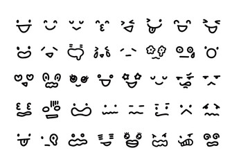 いろいろな表情の手書き顔文字セット_Handwritten emoticon set with various expressions