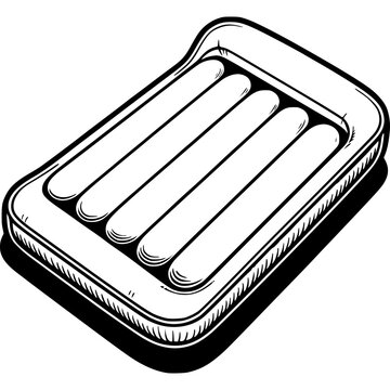 recommend clip art: Rectangular inflatable swimming mattress in monochrome. Beach accessory. Simple minimalistic vector in black ink drawing on transparent background
