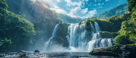 Waterfall landscape for banner background - obrazy, fototapety, plakaty