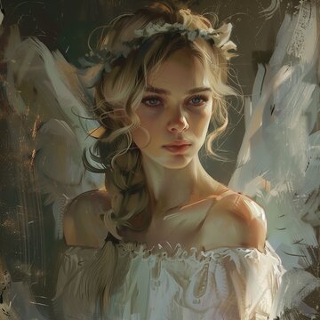 Una chica con un rostro digno de una supermodelo, vestida de ángel