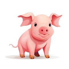 Cute cartoon pink pig isolated on white background. Vector illustration.
