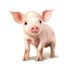 Pig isolated on white background. Hand drawn watercolor illustration.