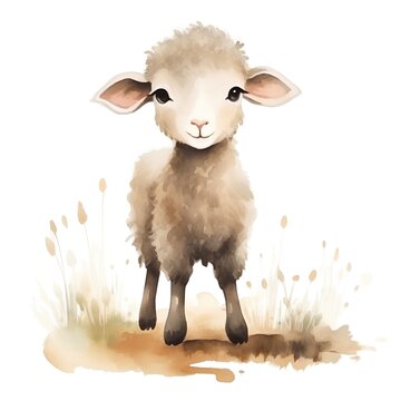 Cute sheep isolated on white background. Watercolor hand drawn illustration