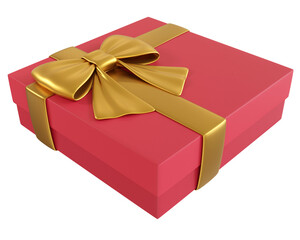 3d rendering gift box gold ribbon and red box perspective transparent