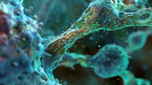 A magnified view of a single microbe with its complex cellular structure highlighted. These microorganisms possess powerful enzymes that break down organic matter and convert it into .