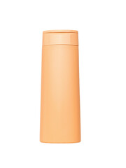 Beige shampoo bottle isolated on a white background.