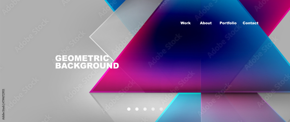 Poster A geometric background with colorful triangles in purple, violet and electric blue shades on a gray backdrop. The design features rectangles and a modern font for communication devices and gadgets