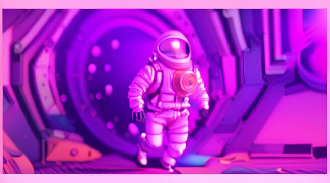 Astronaut in the fourth dimension Neon surroundings and bright stripes