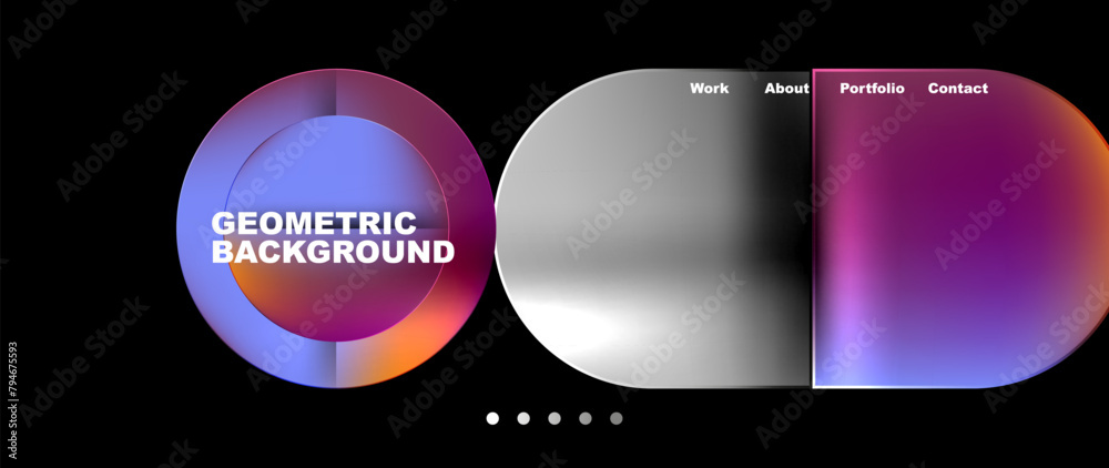 Poster a modern geometric background featuring circles and ovals in magenta and electric blue on a black ba