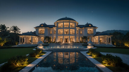 Luxury and modern house with Roman architectural style and dome roof - obrazy, fototapety, plakaty