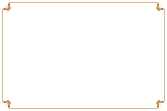 Elements of ornate oriental frames. Gold on white classic calligraphy lines corner, chinese motifs. Design print for greeting cards, wedding invitations, restaurant menu, royal certificates. Set 73