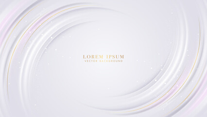 Abstract white and gray background with golden curve lines decoration, sparkle light effect