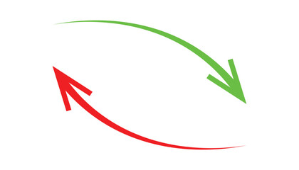 Long arrows icon set. Vector set of trendy long arrows green left and red right in flat style. Straight long right vector arrow icon. Icons isolated.