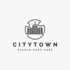 Abstract city town logo icon vector with line art design style on white background