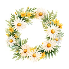 Beautiful vector watercolor floral wreath with chamomile flowers