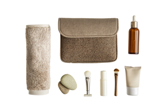 Cosmetic products and bath accessories isolated on a transparent  background