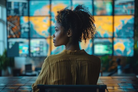 A social media manager monitoring a global brand campaign across multiple screens, analyzing sentiment and reach