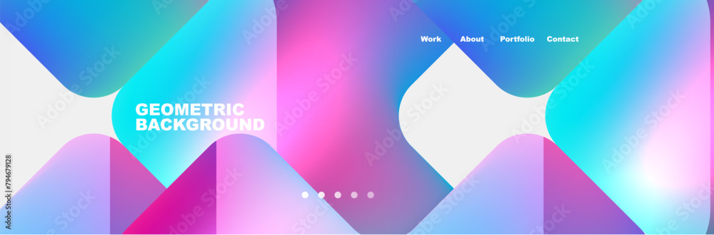 Poster A vibrant art piece with a colorful geometric background featuring a gradient of electric blue and magenta, creating an eyecatching pattern of circles in shades of violet and purple
