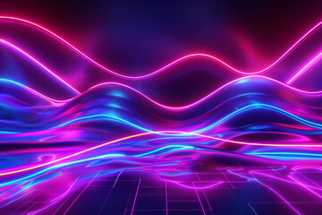 Futuristic glowing neon purple and violet waves lines