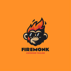 Vector Logo Illustration Fire Monkey Mascot Cartoon Style.