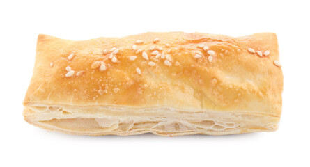 Puff pastry. One delicious fresh bun isolated on white